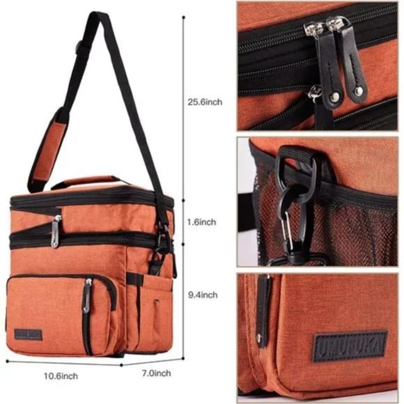 Men's Lunch Bag, Insulated Lunch Cooler Large Water-resistant Lunch Box (Orange) - Picture 6 of 7